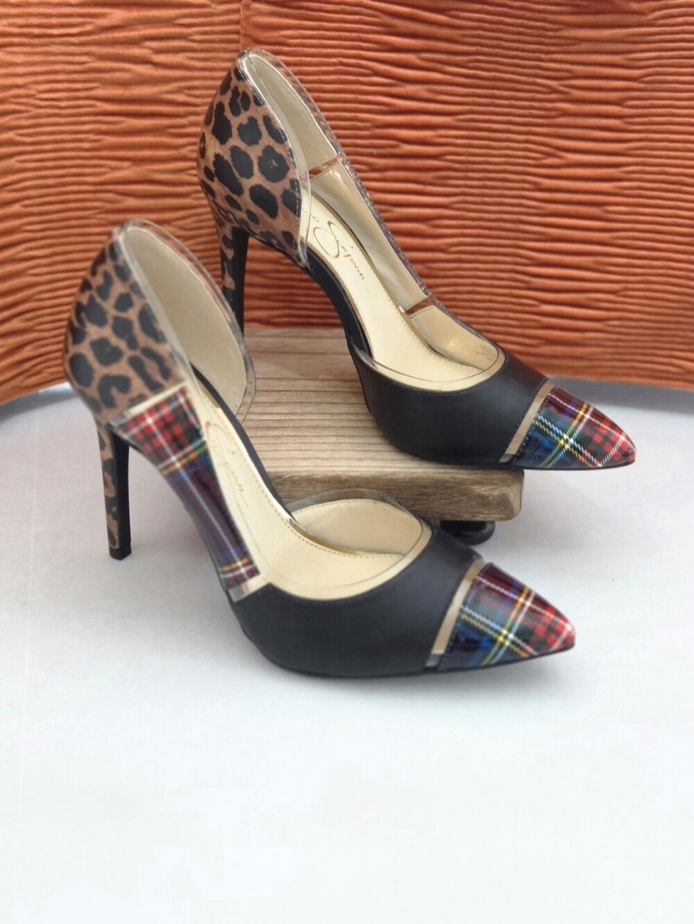 Jessica Simpson Plaid Leopard D’Orsay Pointed Toe Stiletto Pumps